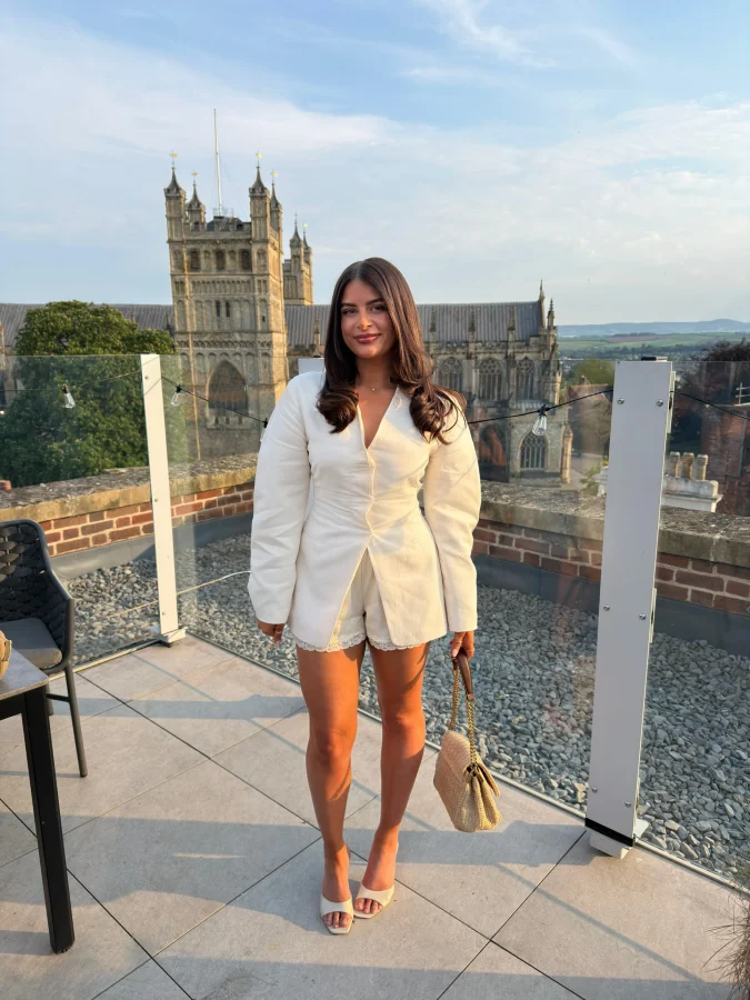 Cream Longline Blazer Romper with Lace Trim Shorts