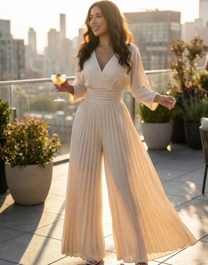 Cream Pleated Jumpsuit