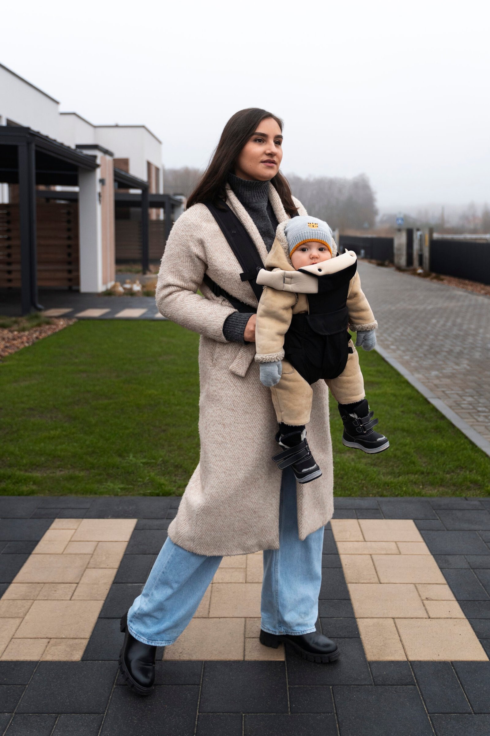 Cream Textured Long Coat Cozy Winter Knits for a First Outing