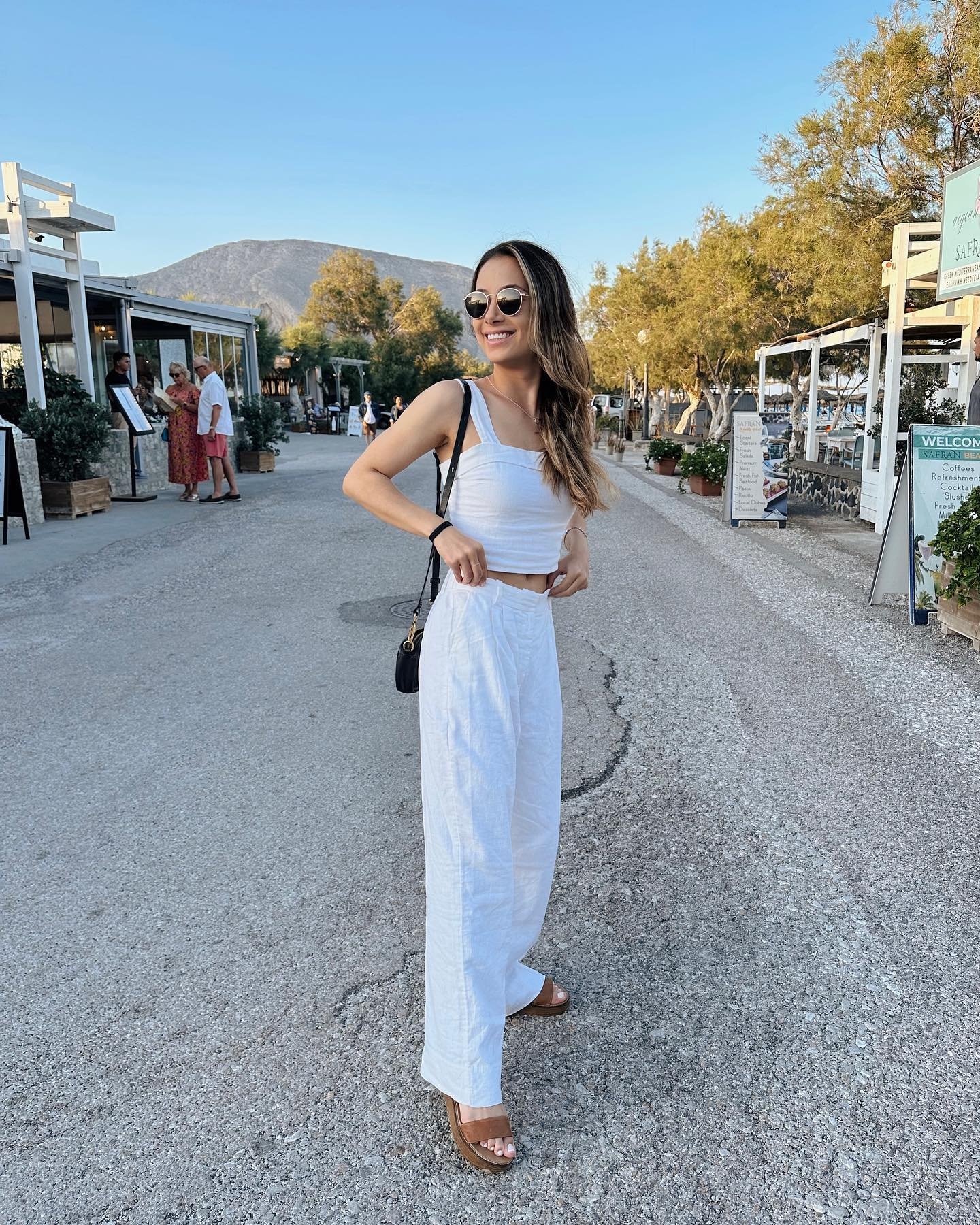 Crisp White Square-Neck Crop Top with Matching Linen Trousers