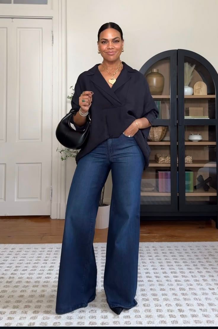 Dark Neutrals and Wide Denim Elevated Casual Daywear