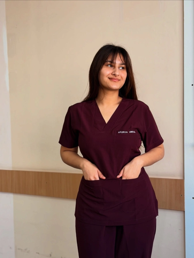 Deep Plum Scrub Set With Understated Elegance