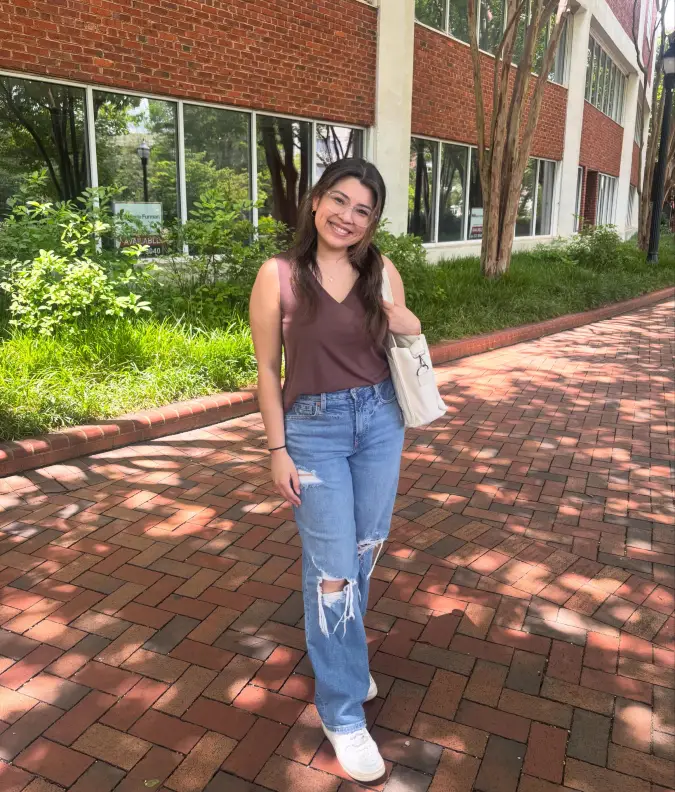 Earthy V-neck, Relaxed Denim, Essential Campus School Look