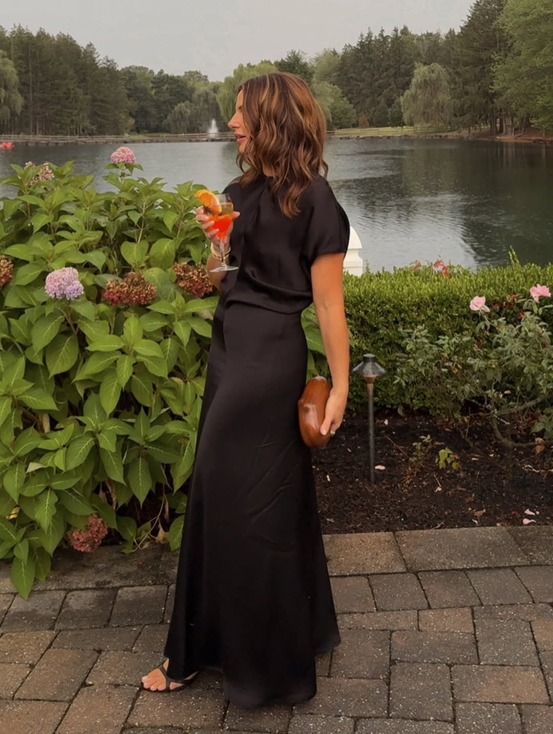 Elegant Black Satin Maxi Set