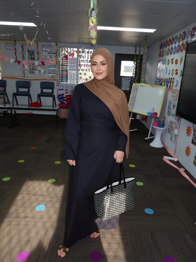 Elegant Black Tunic with Taupe Hijab