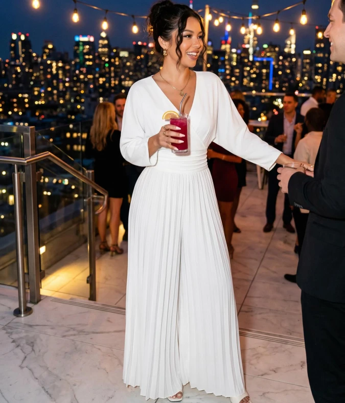 Elegant White Pleated Jumpsuit