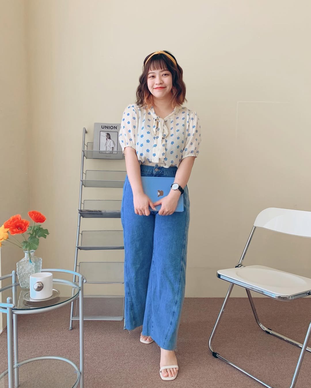 Floral Blouse and Wide Leg Denim