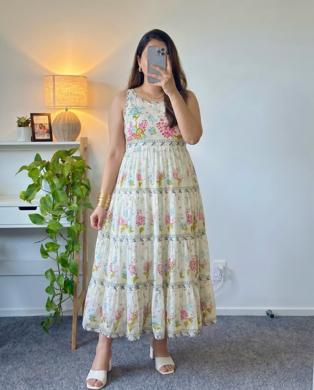 Floral Cream Tiered Cotton Maxi Breathable Summer Outfits
