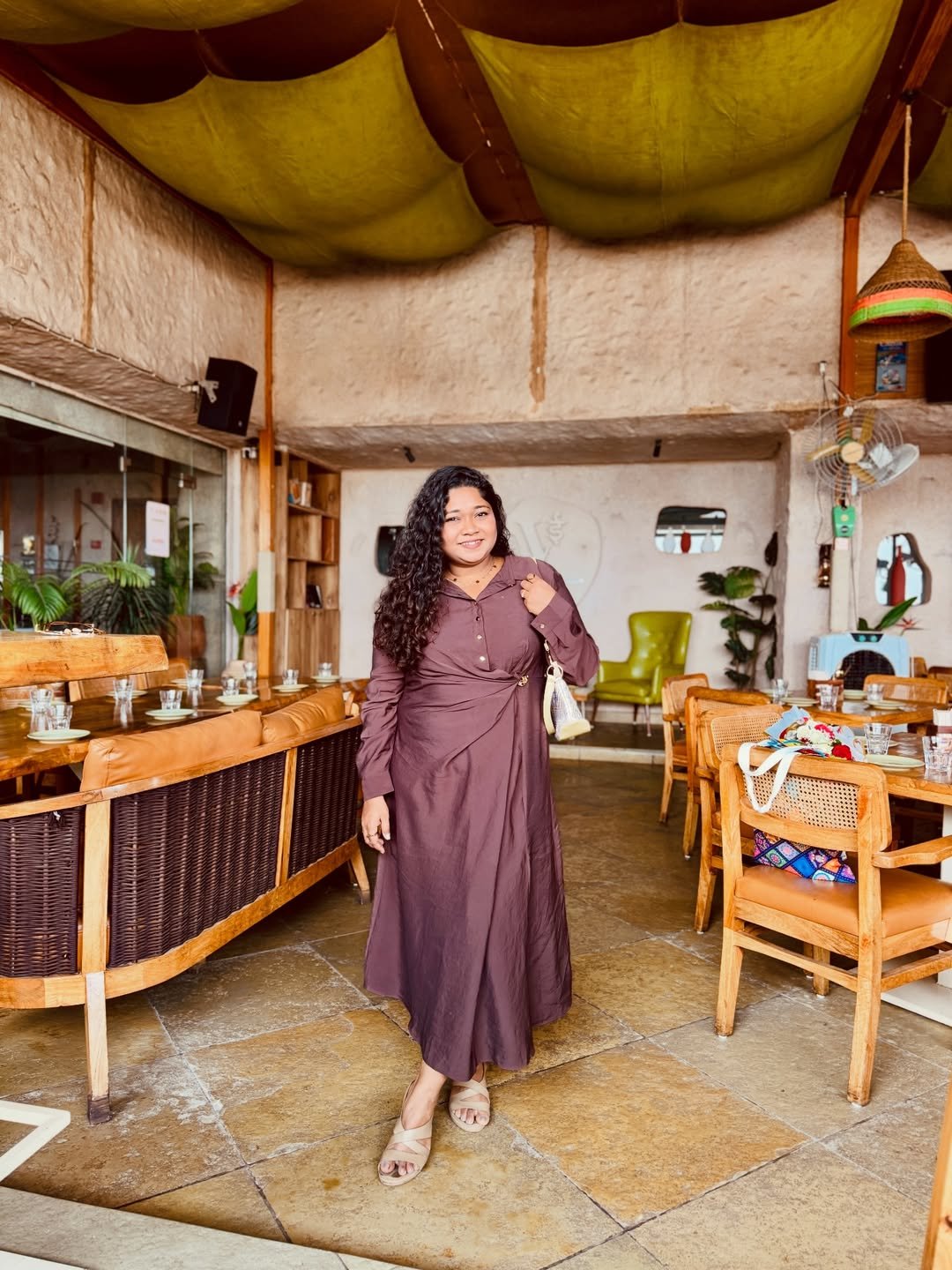 Flowy Brown Shirt Dress, Textured Modest Casual