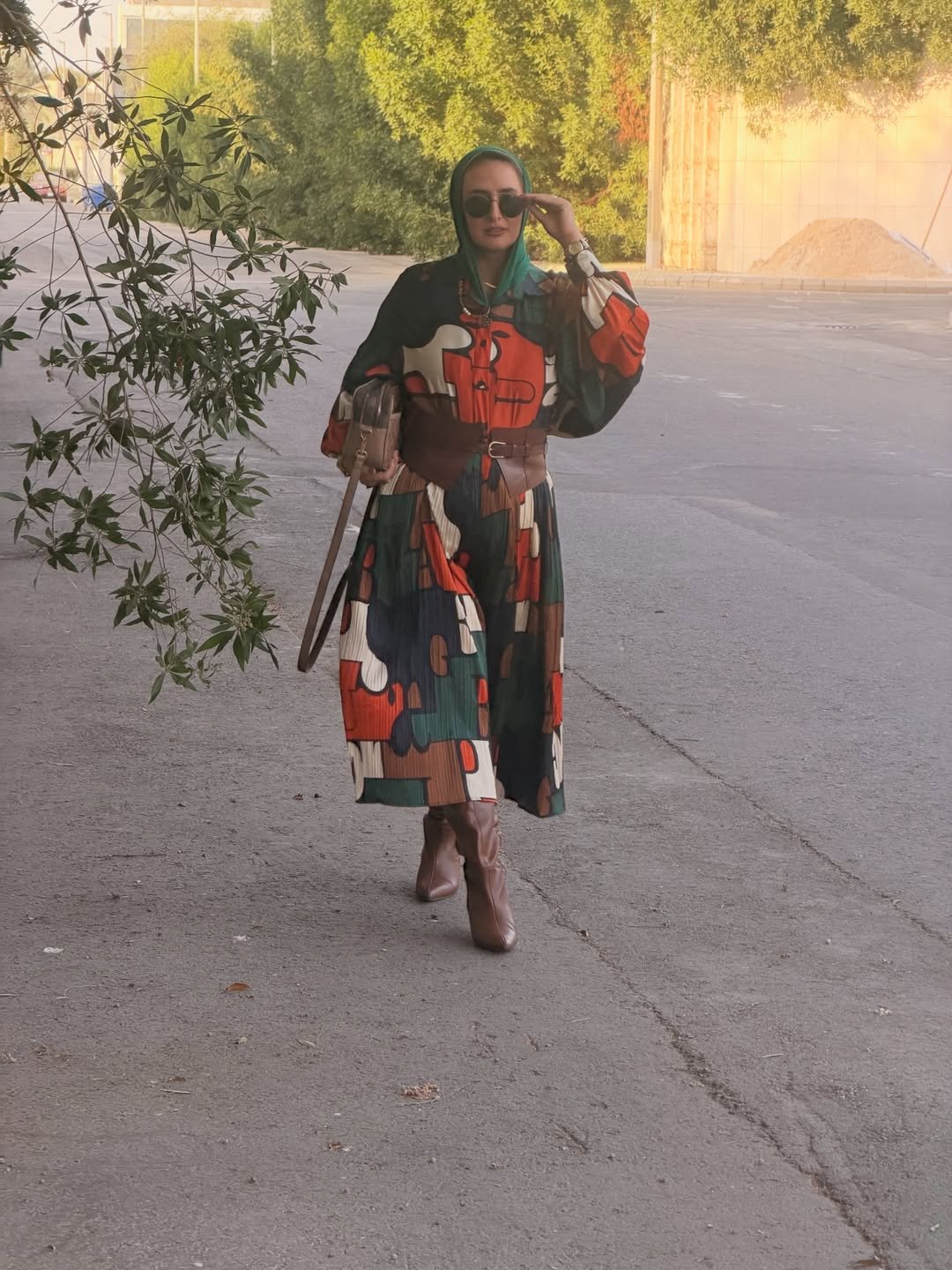 Geometric Print Maxi Dress and Statement Belt - Bold Modest Style