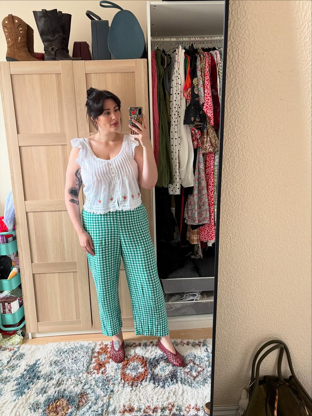 Gingham, Green, Wide-Leg Relaxed Loungewear August 2026 Style