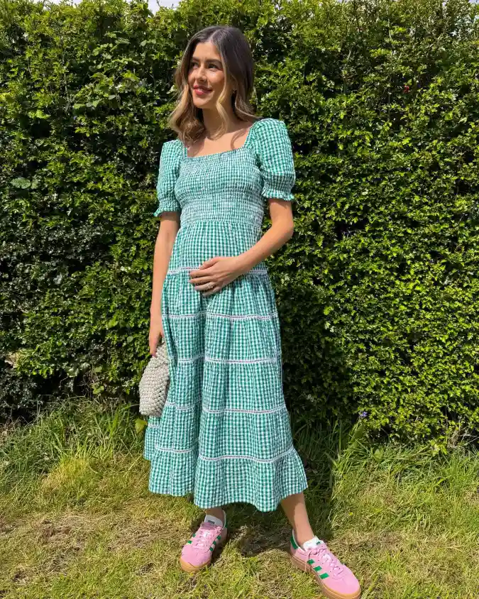 Gingham Midi Dress With Sneakers