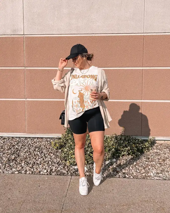 Graphic Tee and Biker Shorts Street Style