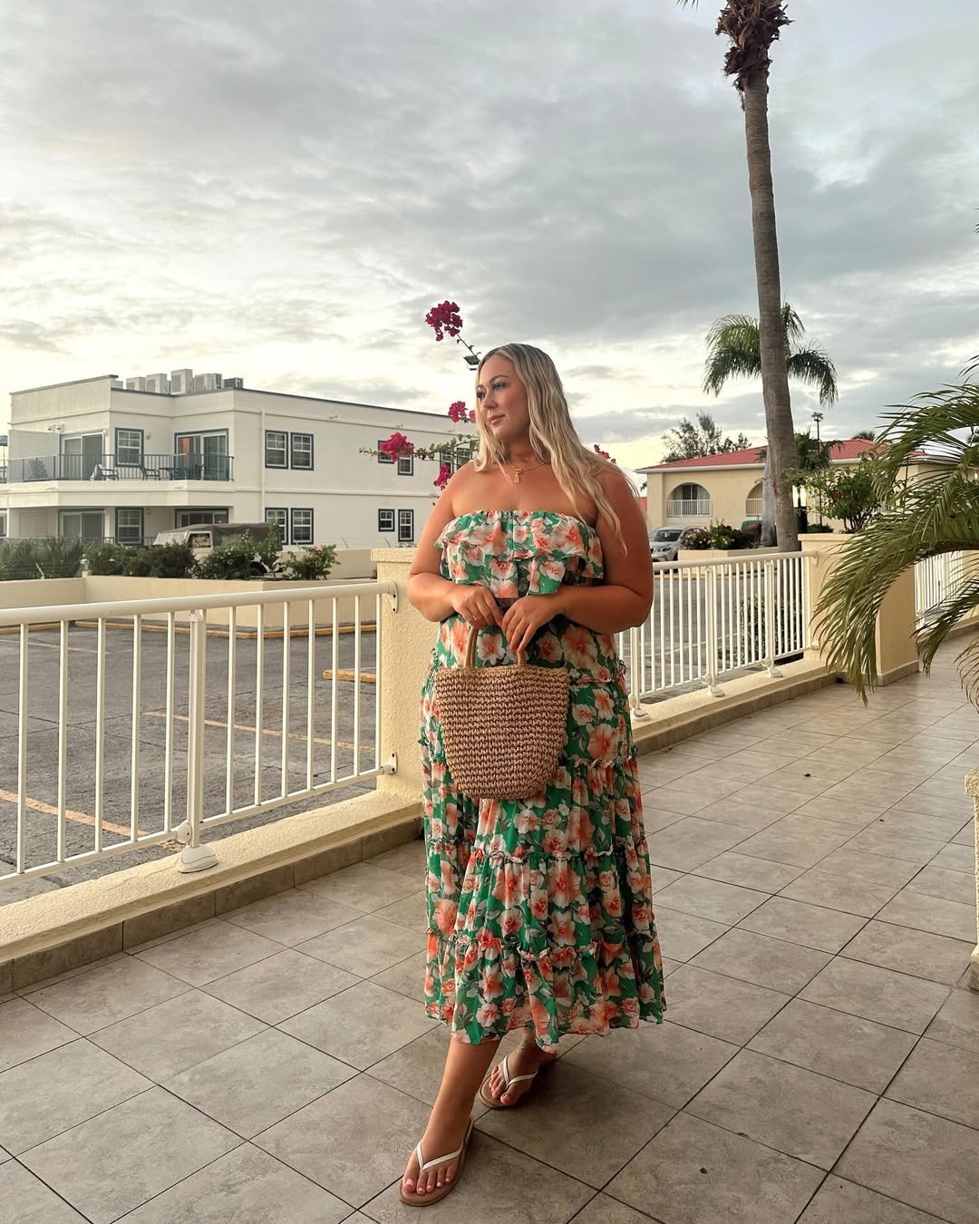 Green Floral Flowy Maxi Dress Breeze Comfort Vacation Lounge