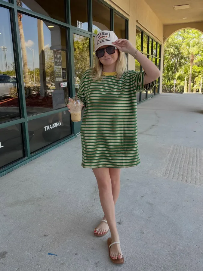 Green Striped Tee Weekend Look