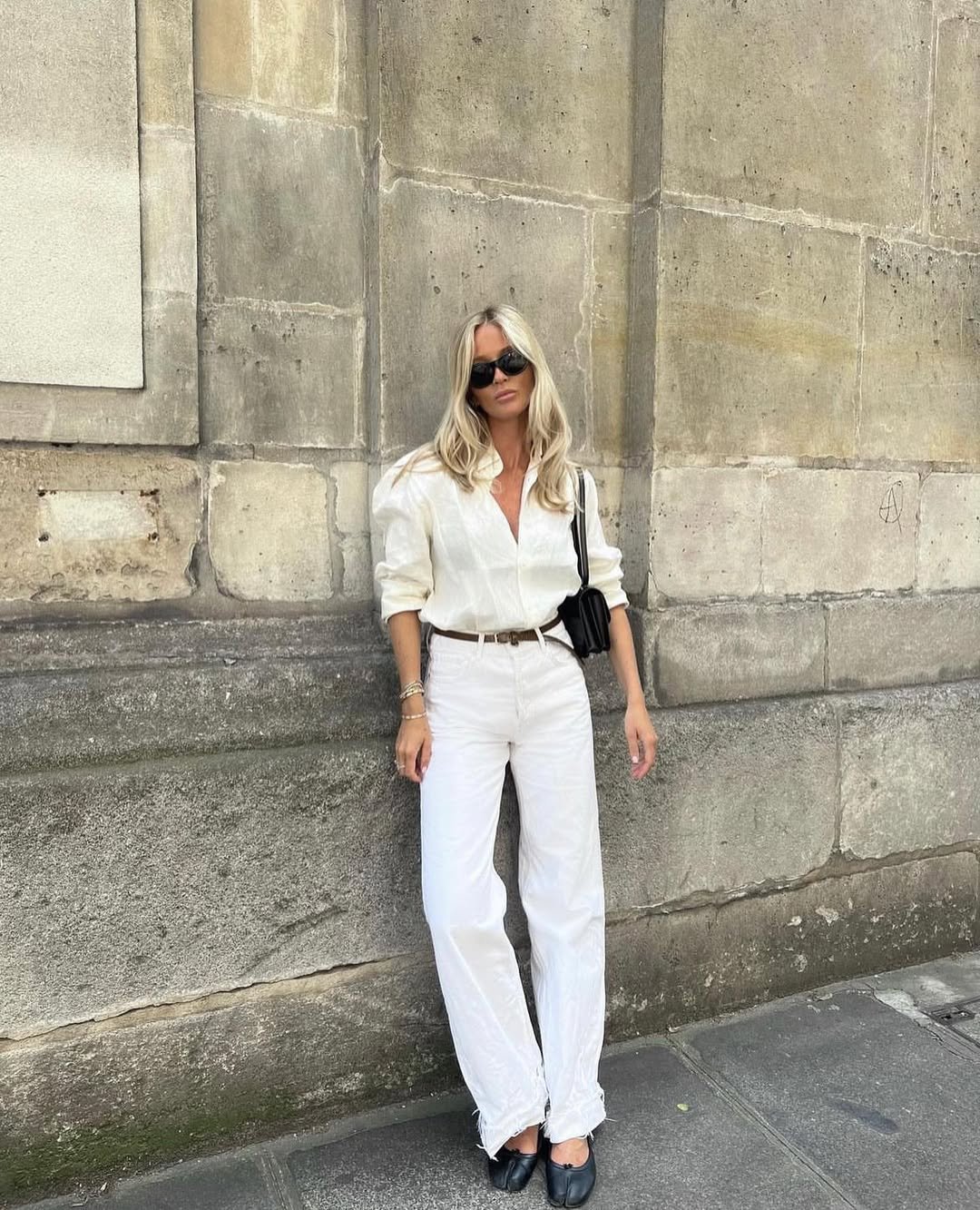 High-Waisted Wide-Leg Denim with Relaxed Linen Button-Down