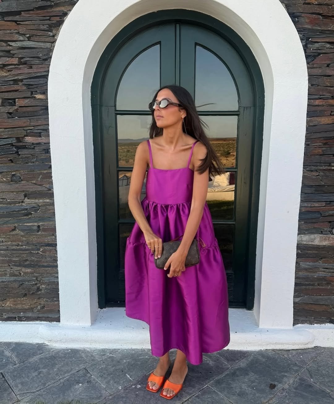 Jewel-Toned Taffeta Midi Dress