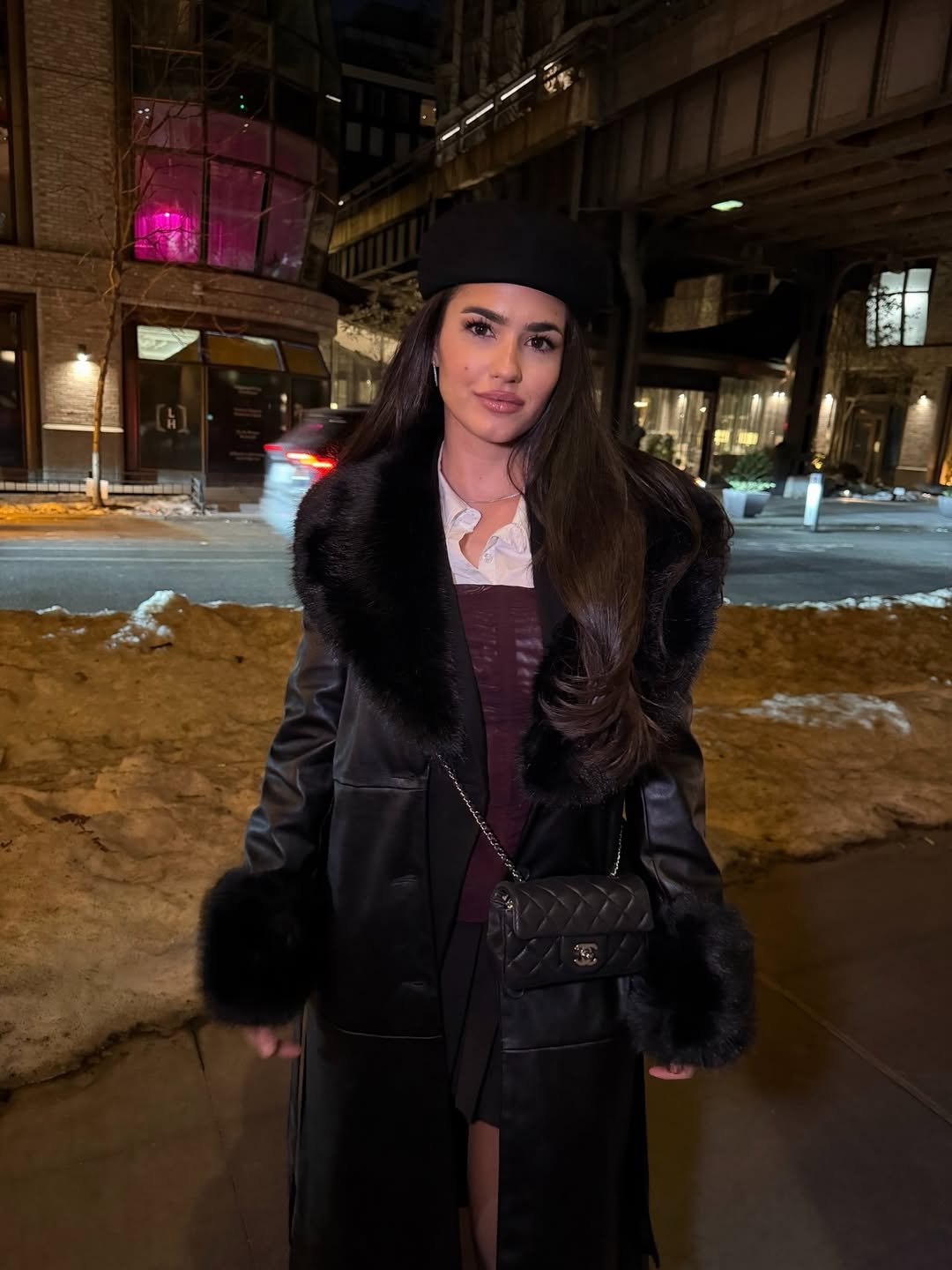 Leather and Faux Fur Trench Coat