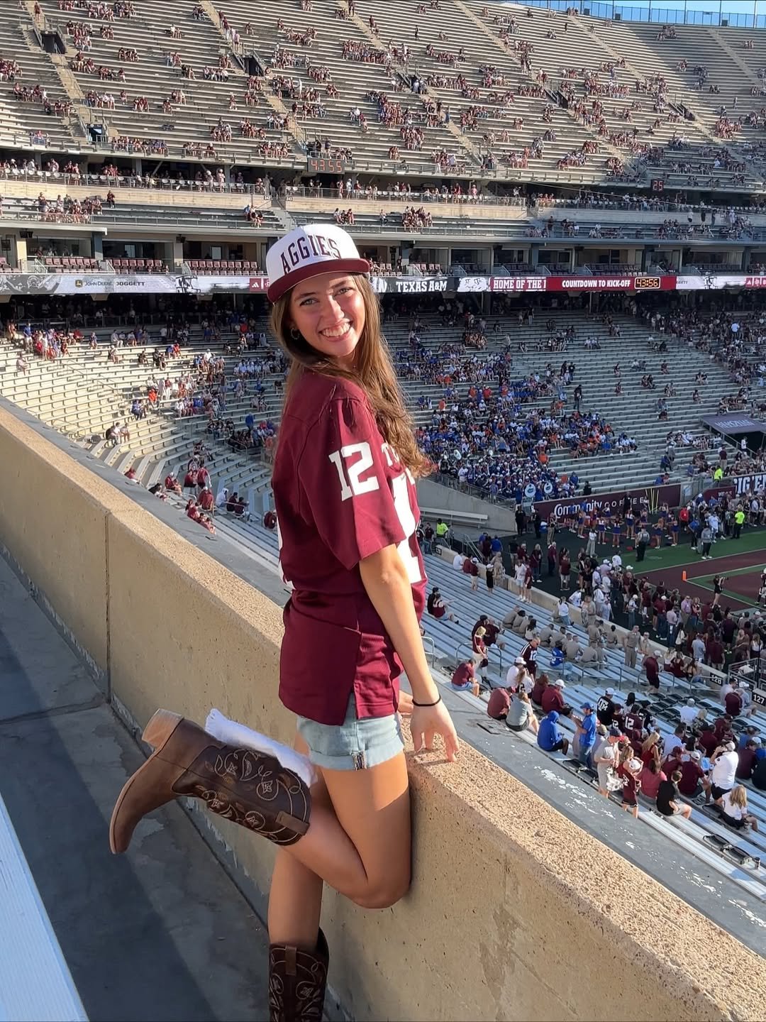 Maroon Jersey and Denim Shorts Sporty Chic Game Day Style