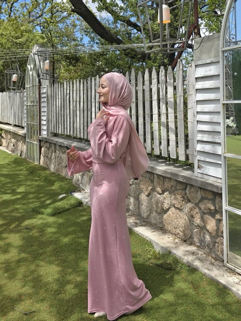 Mauve Textured Shimmer Modest Evening Wear