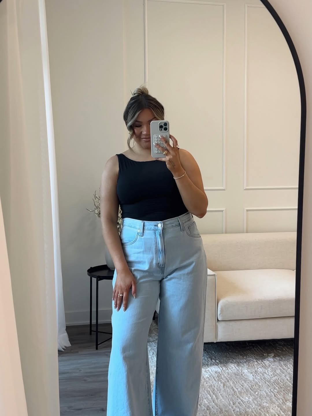 Minimalist Black Tank and Light Wash Wide Leg Denim Effortless Everyday Basics
