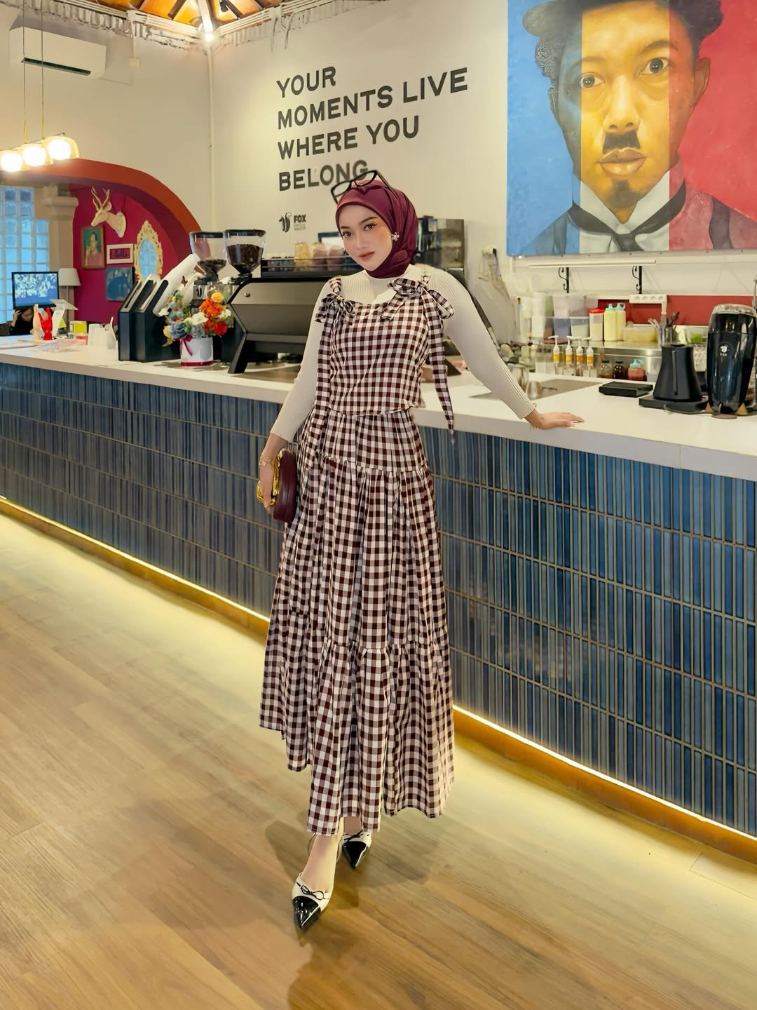 Modest Gingham Pinafore Dress