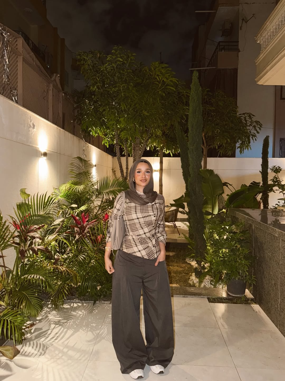 Modest Plaid and Wide-Leg Trousers