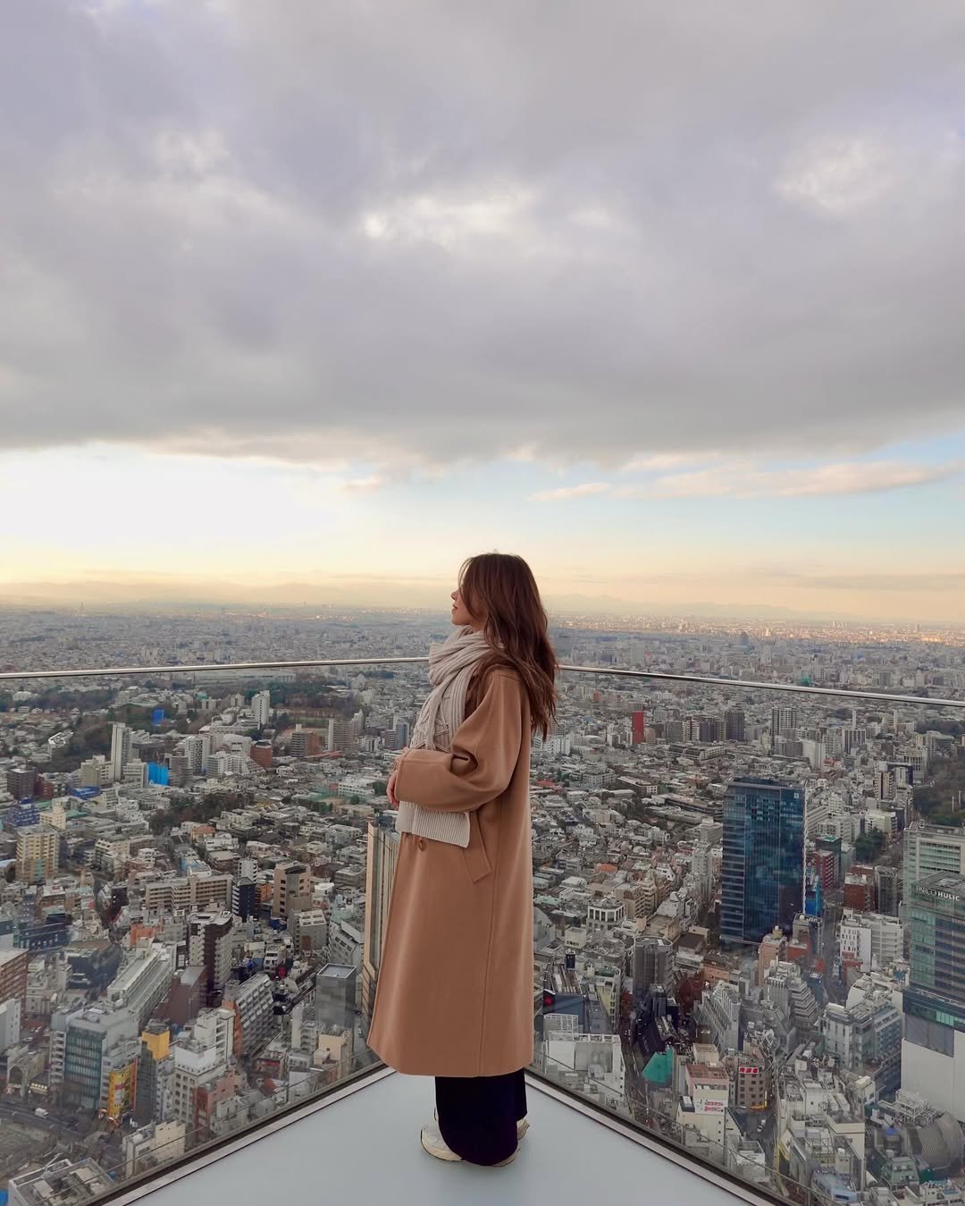 Neutral Camel Layered Long Coat Over Modest Winter Outerwear