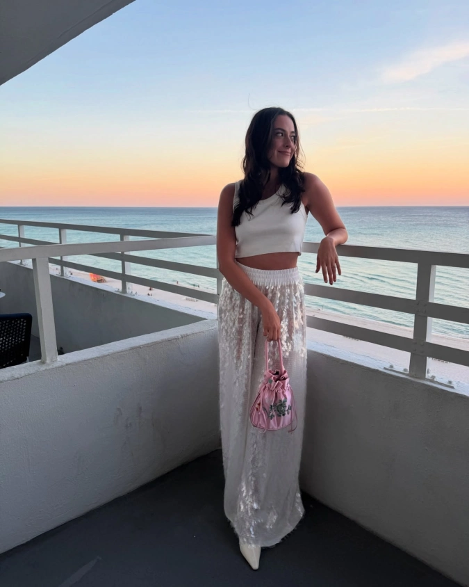 Ocean Glow White Crop Top and Sequin Maxi Skirt Evening Glam