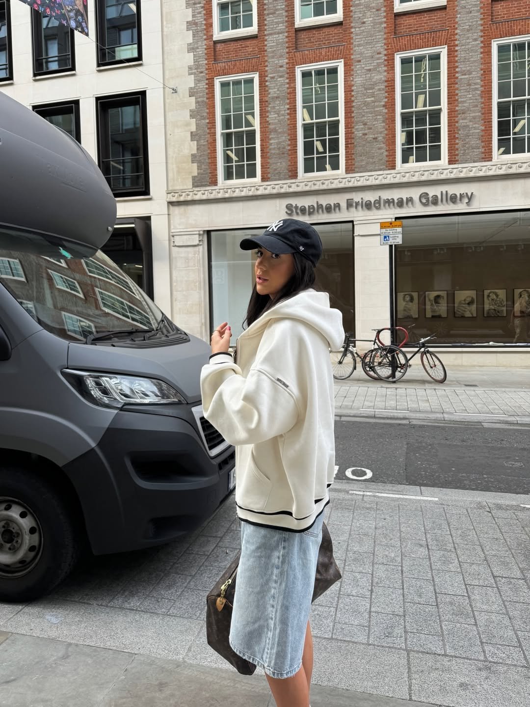 Oversized Cream Hoodie and Long Denim Shorts