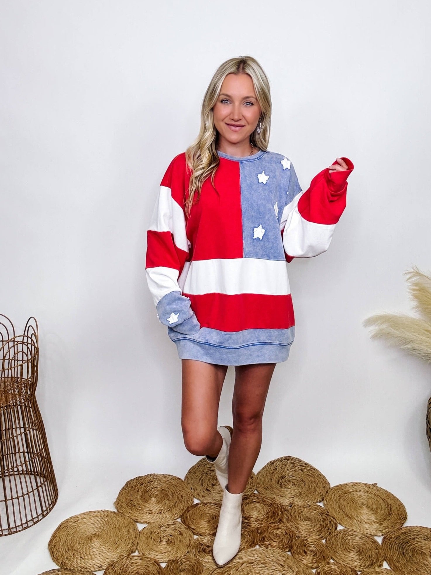 Oversized Flag-Print Sweatshirt Dress