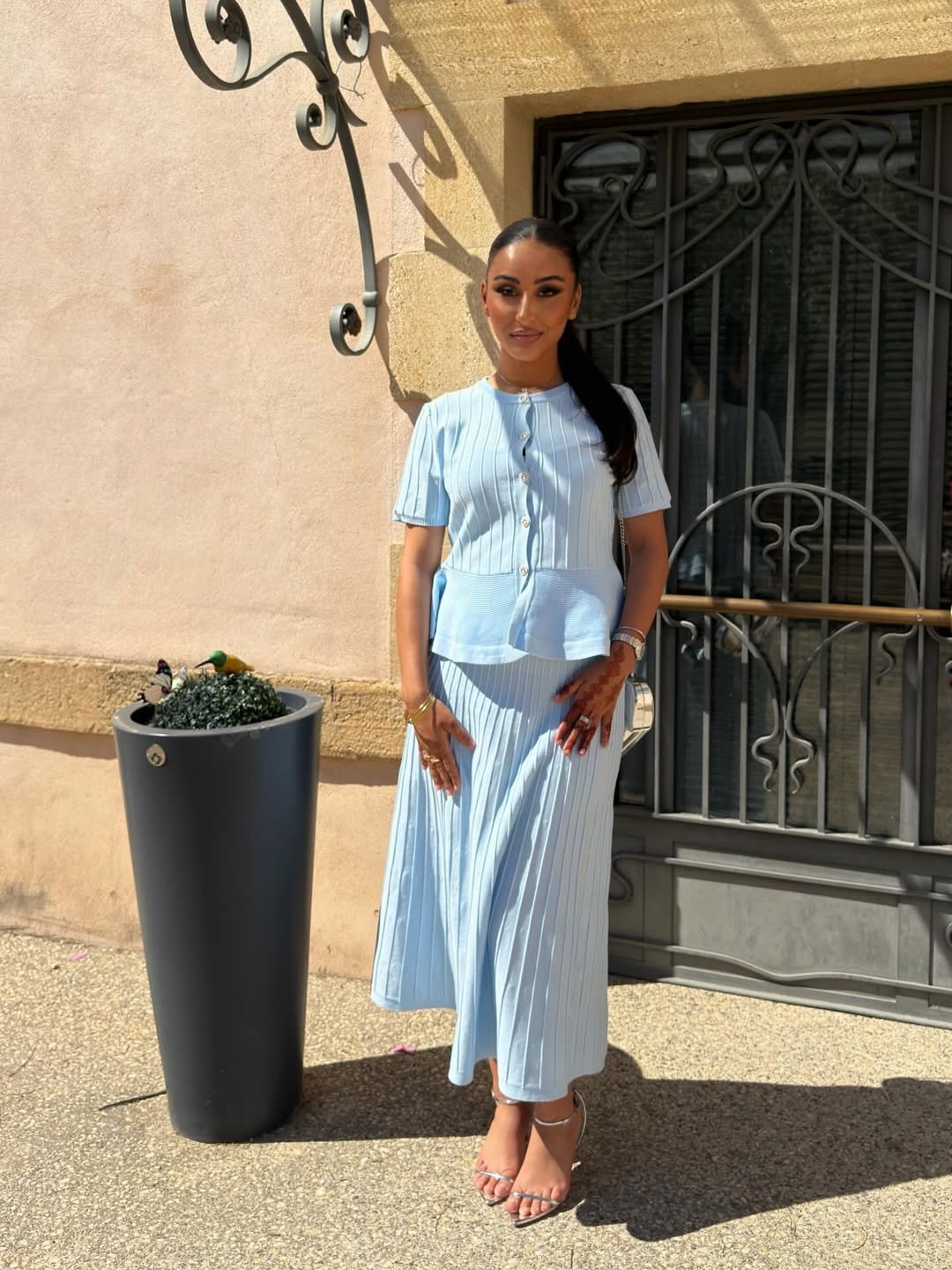 Pastel Blue Plissé Knit Set
