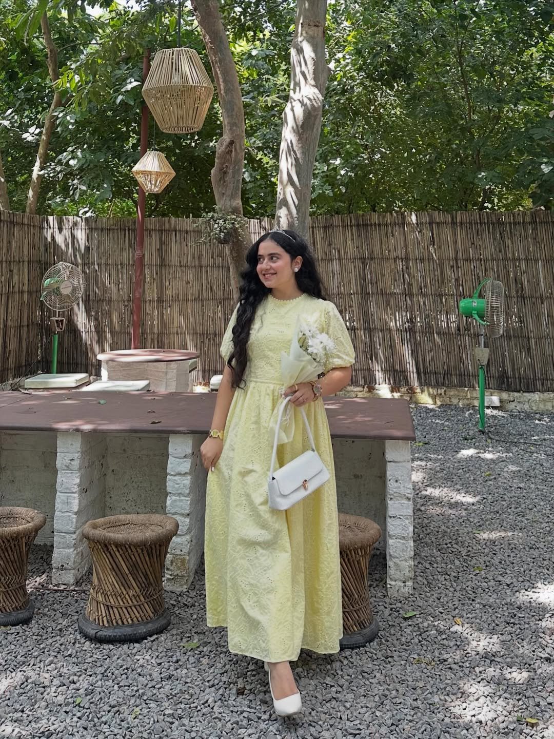 Pastel Eyelet Maxi Dress with Woven Garden Elements