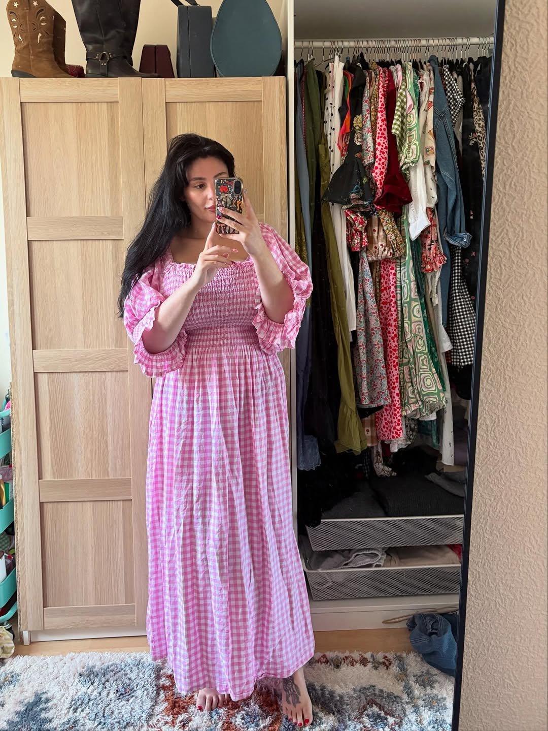 Pink Gingham Breezy Maxi Dress Summer Cottagecore Comfort