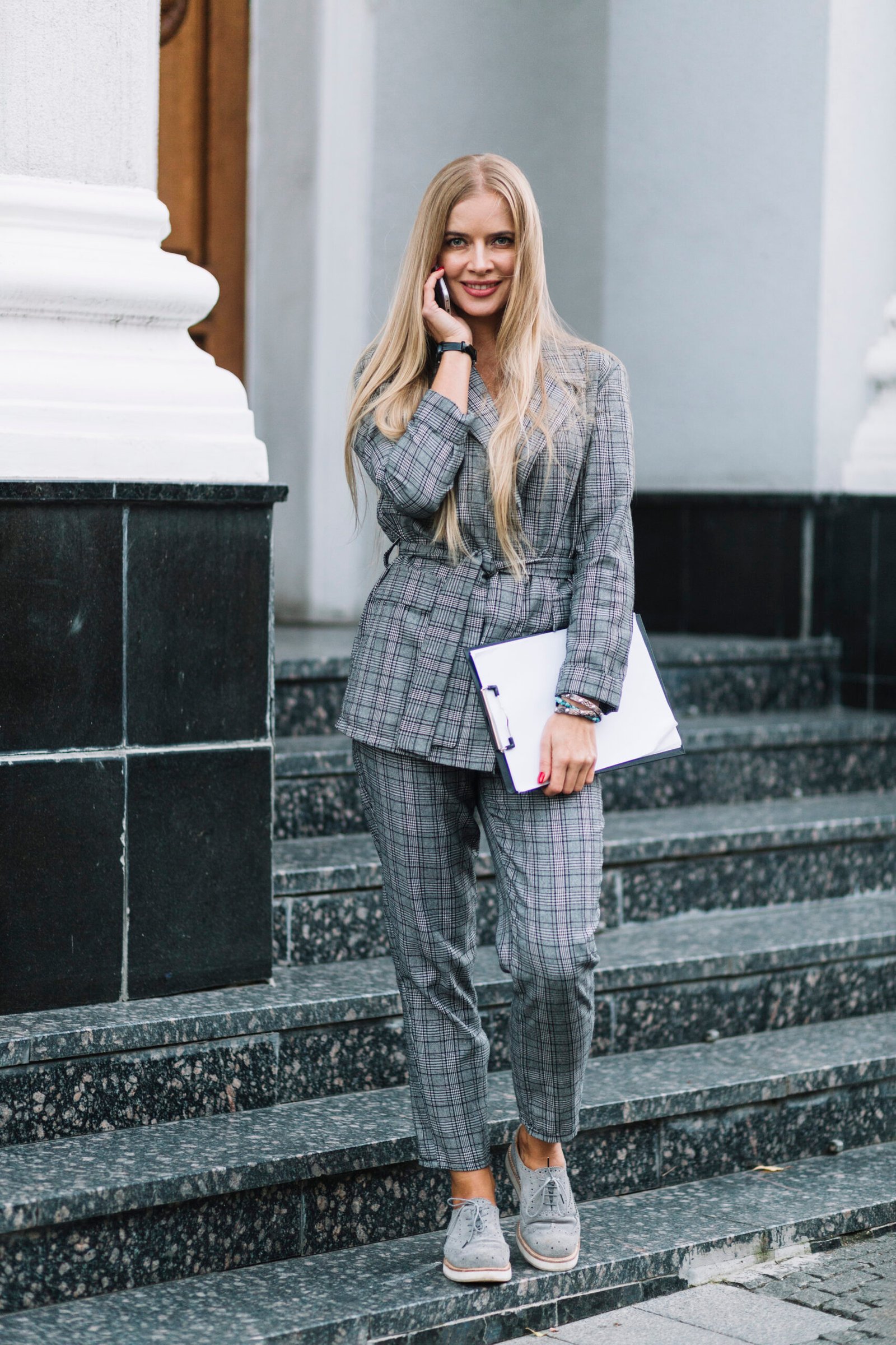 Plaid Pantsuit and Brogues