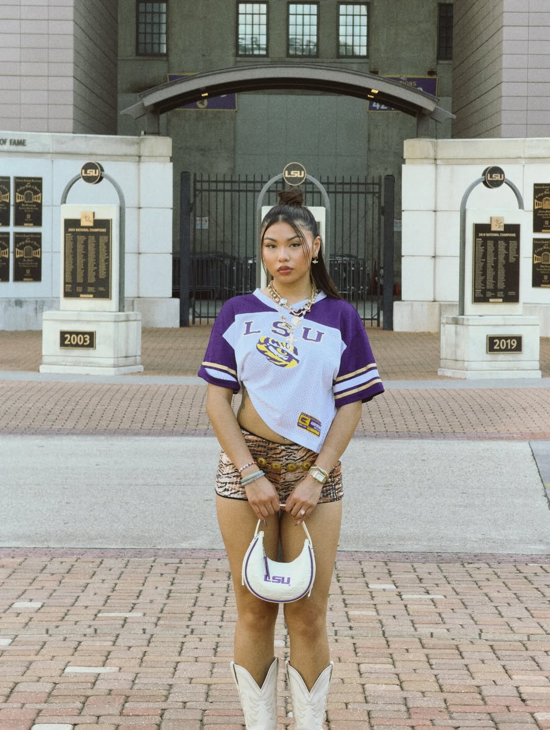 Purple, Tiger Print, Fitted Crop Jersey Game Day Edgy Activewear