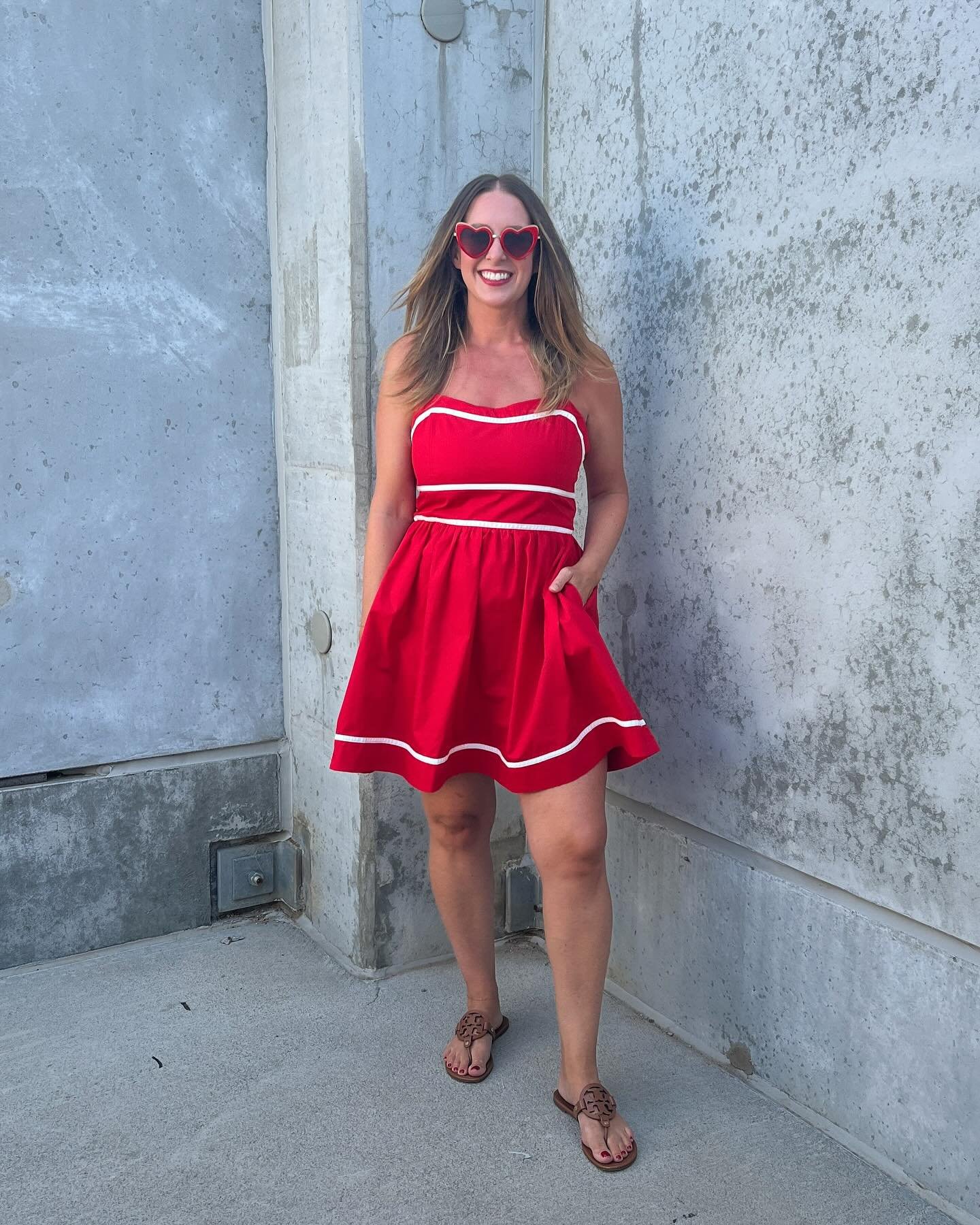 Red Fit-and-Flare Dress with Heart-Shaped Sunglasses