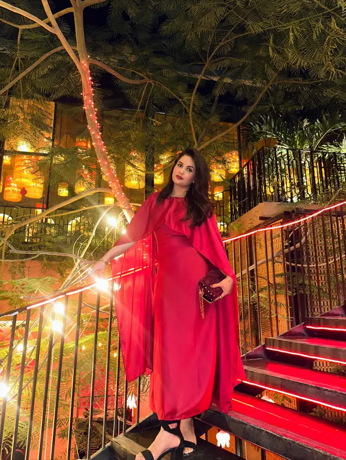 Red Satin Cape Dress