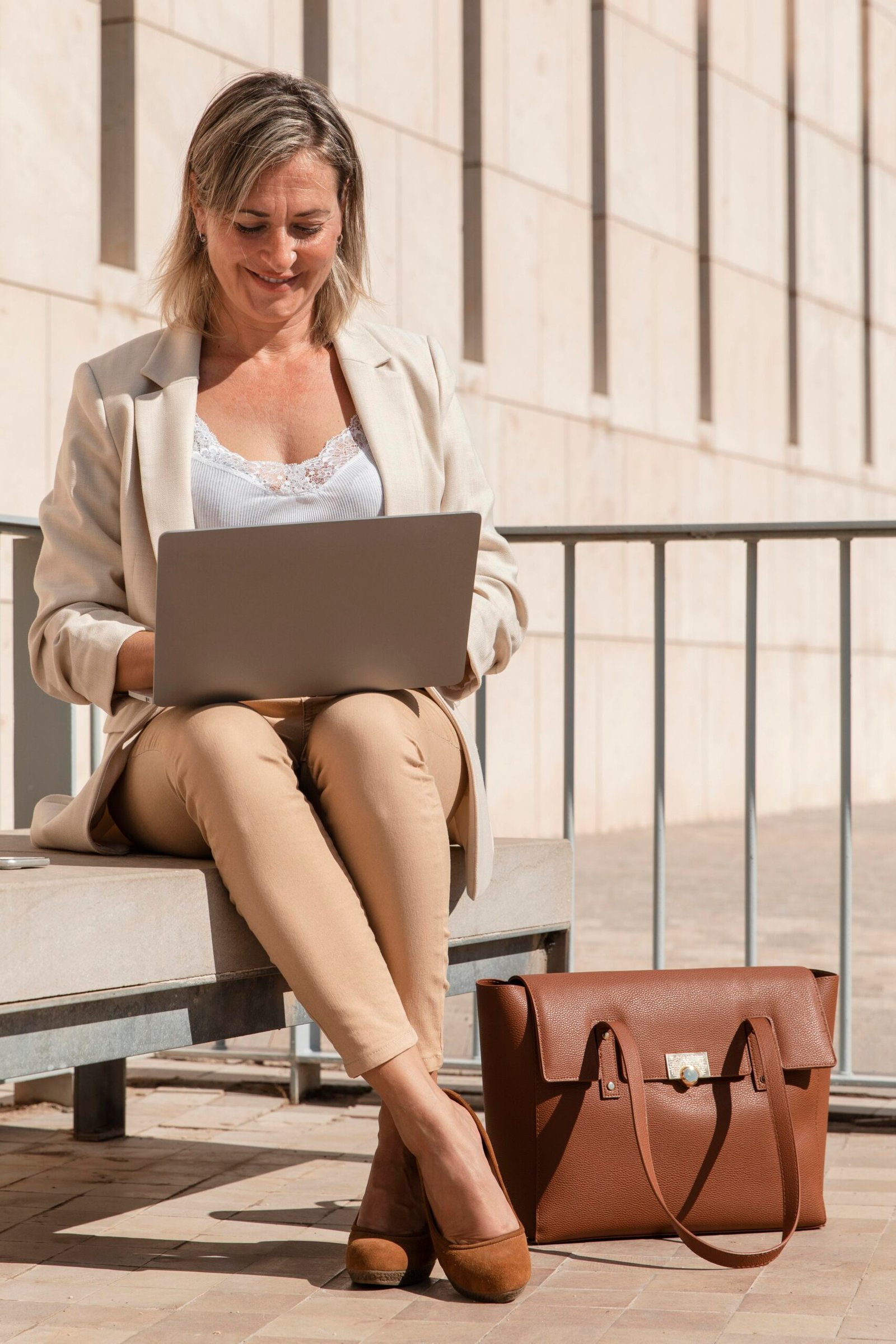 Relaxed Beige Blazer and Tan Trousers Look