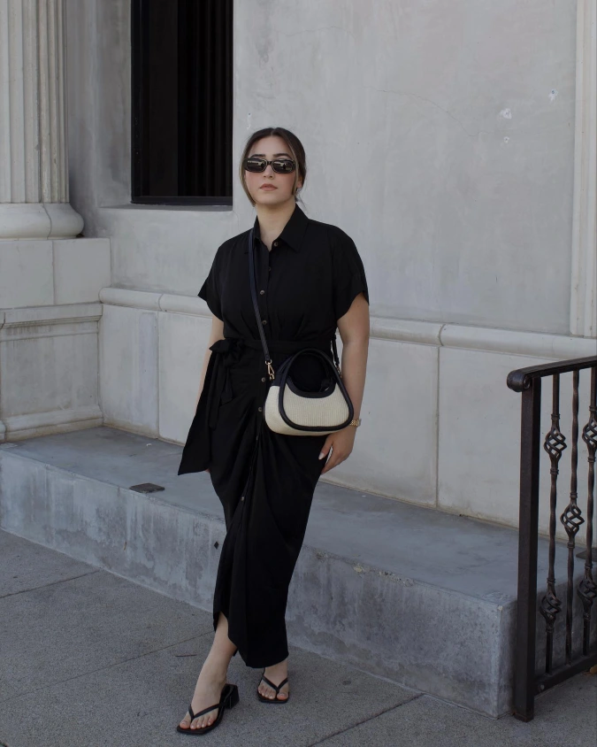 Relaxed Black Shirt Maxi Dress for Petite Women