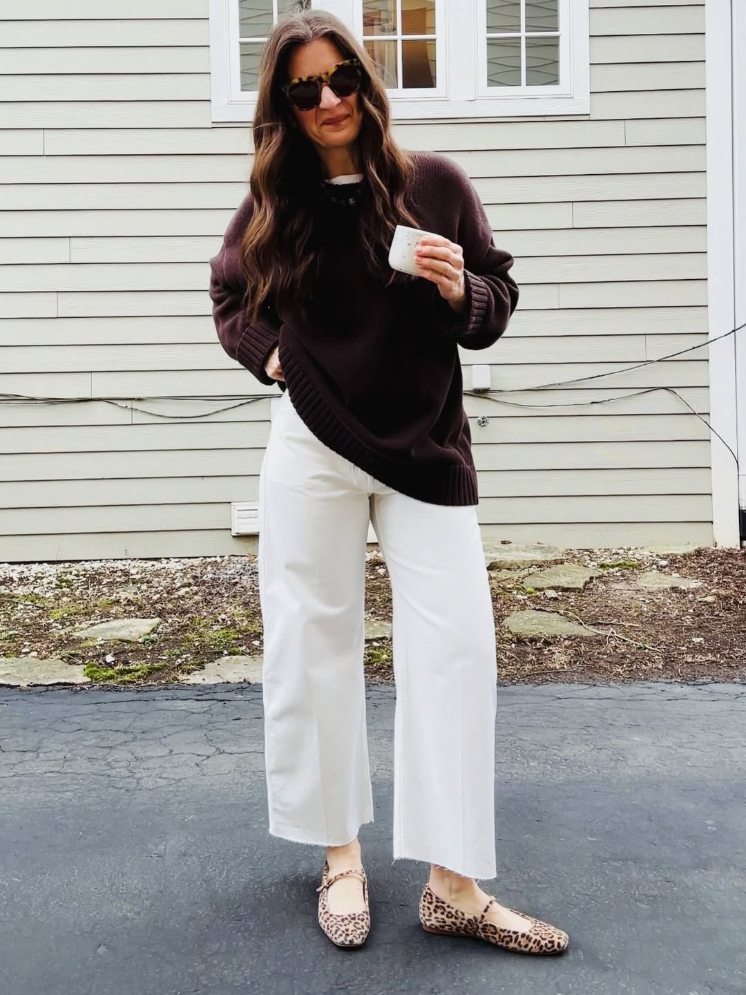 Relaxed Chocolate Knit and Wide White Denim Creative Agency Interview Style