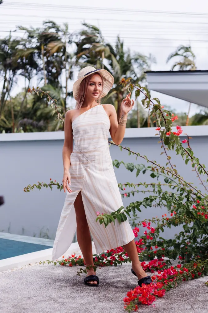 Relaxed Striped One Shoulder Dress