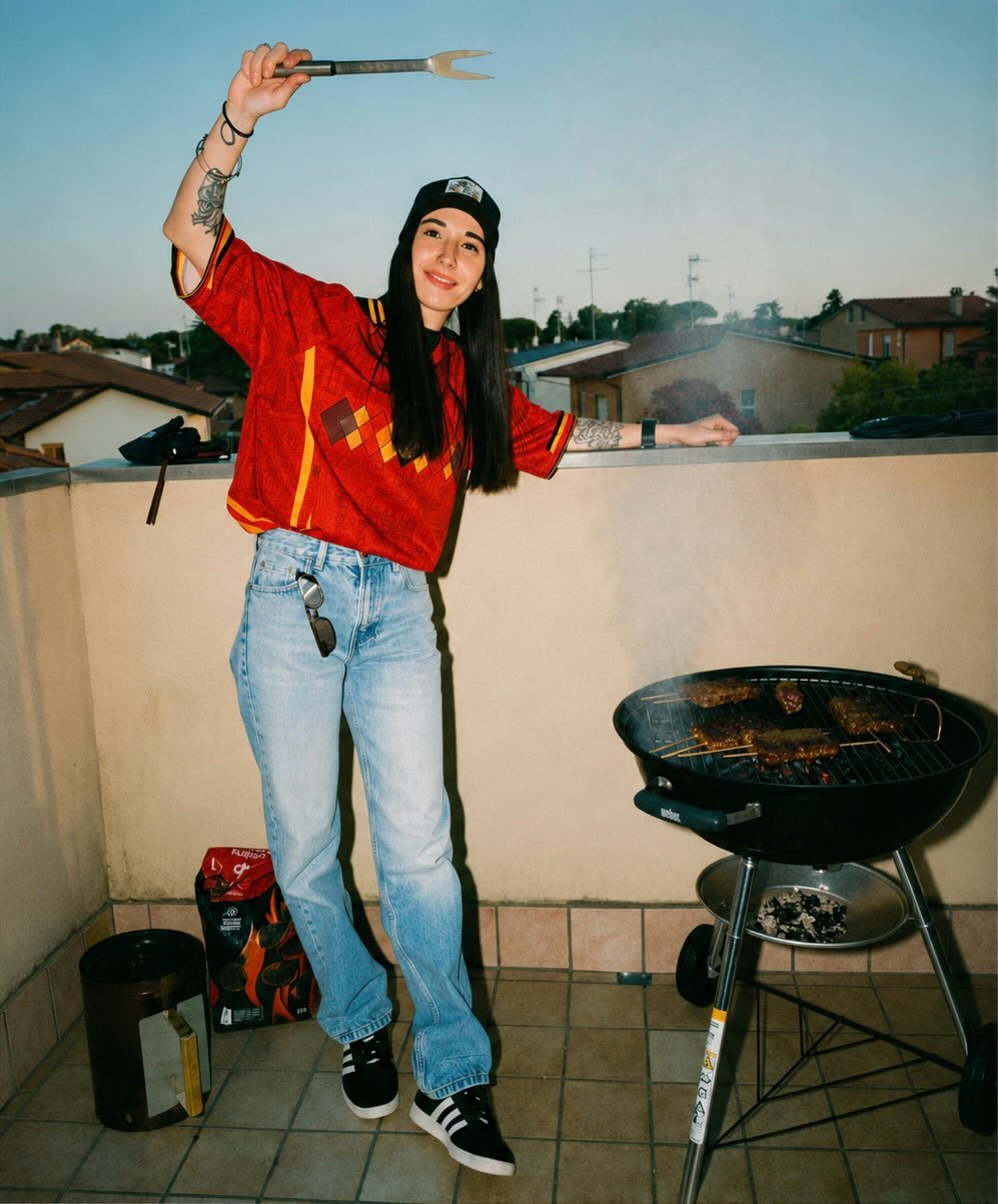 Rooftop Balcony Patio with Charcoal Kettle Grill, Ceramic Tiled Floor, and Metal Chimney Starter