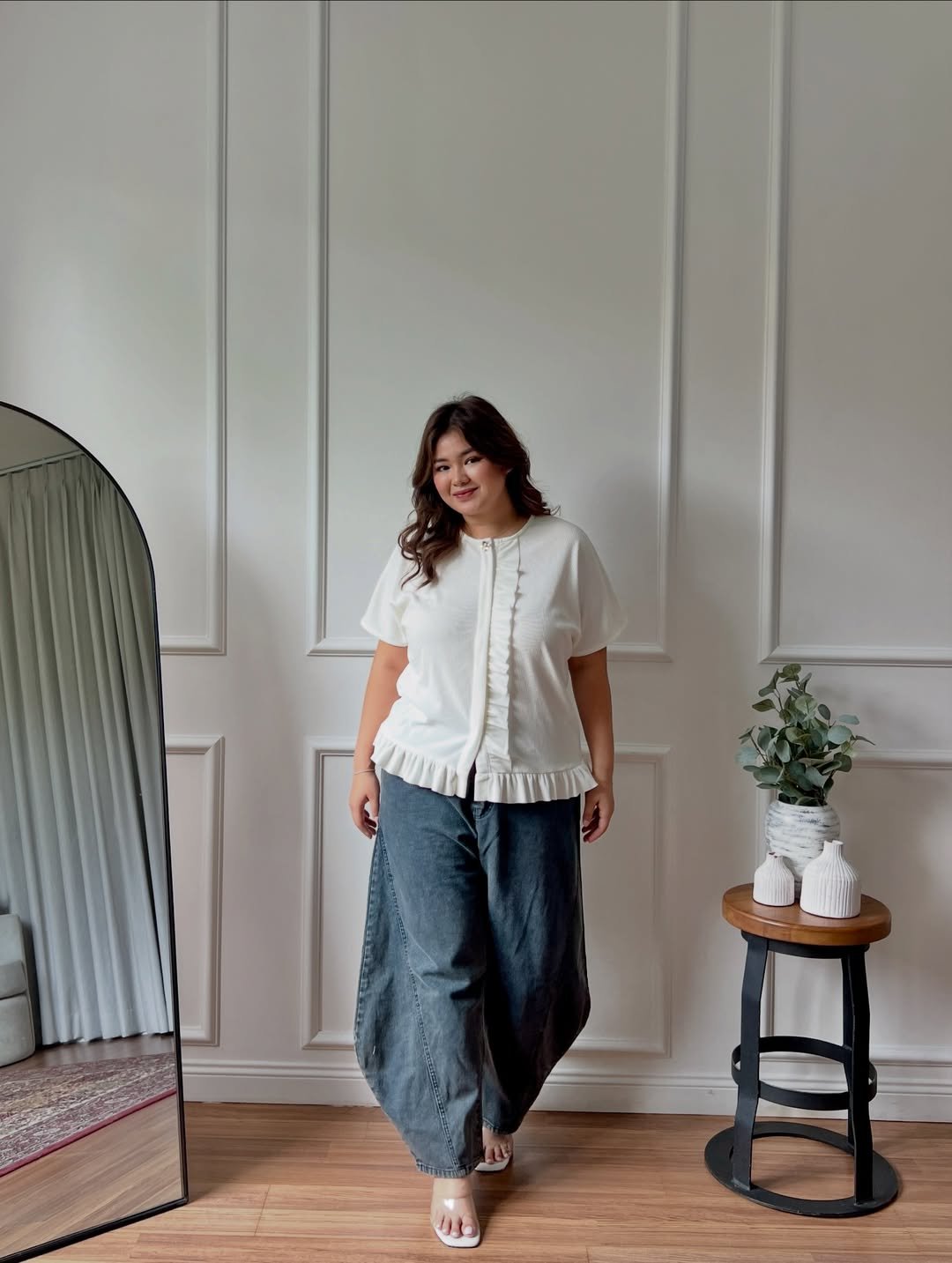 Ruffled White and Relaxed Blue Casual Style