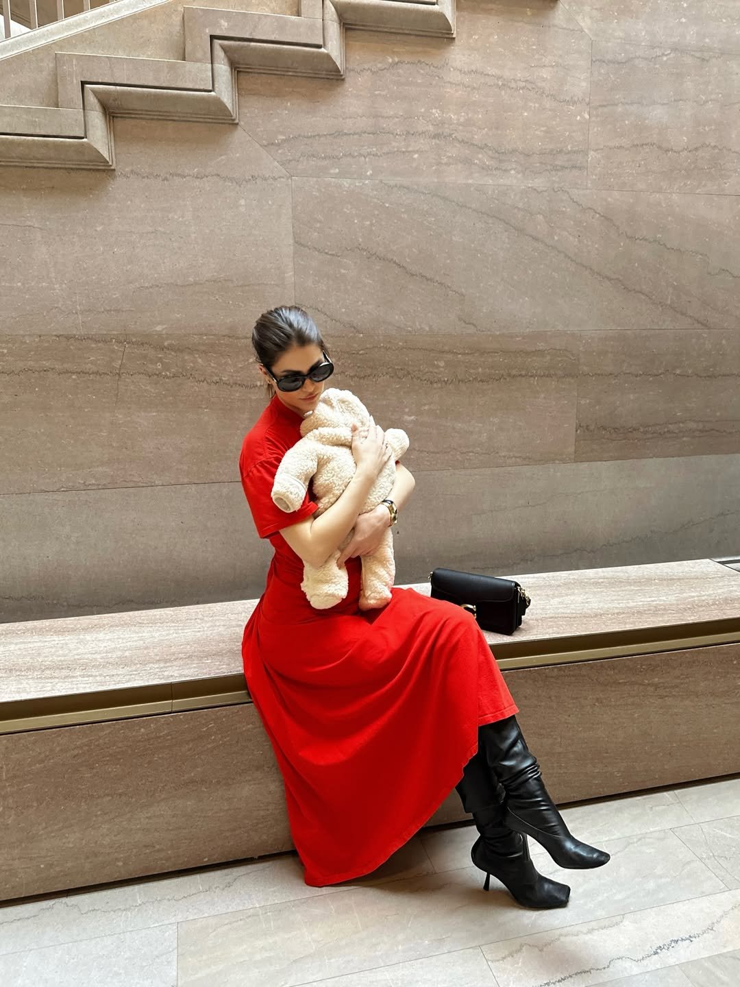 Scarlet Midi Dress and Slouchy Leather Boots