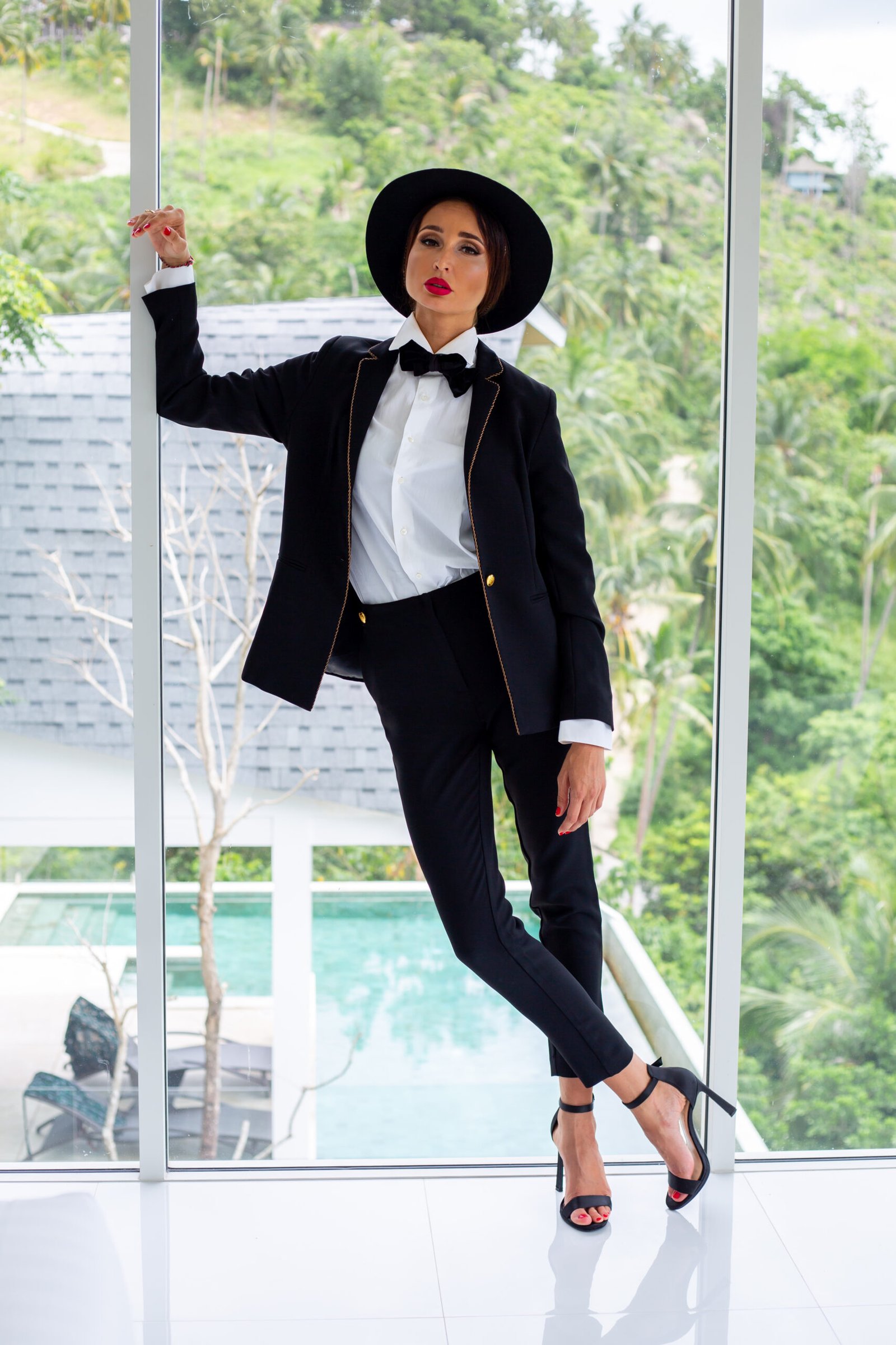Sleek Midnight Slim Suit Bold Dinner Date Coordinates
