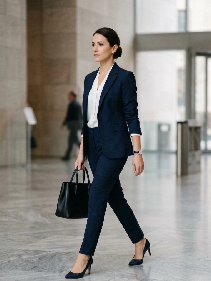 Sleek Navy Lawyer Power Suit