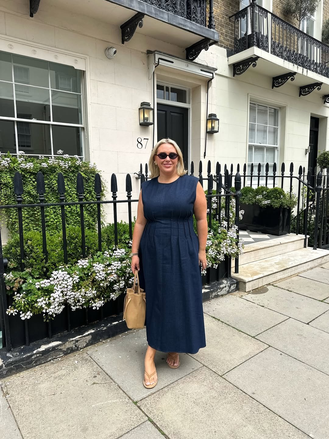 Ink Blue Structured Midi Dress Breezy Elevated Casuals