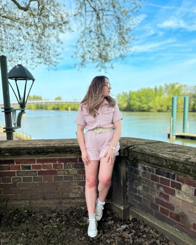 Soft Pink Gingham Romper Style
