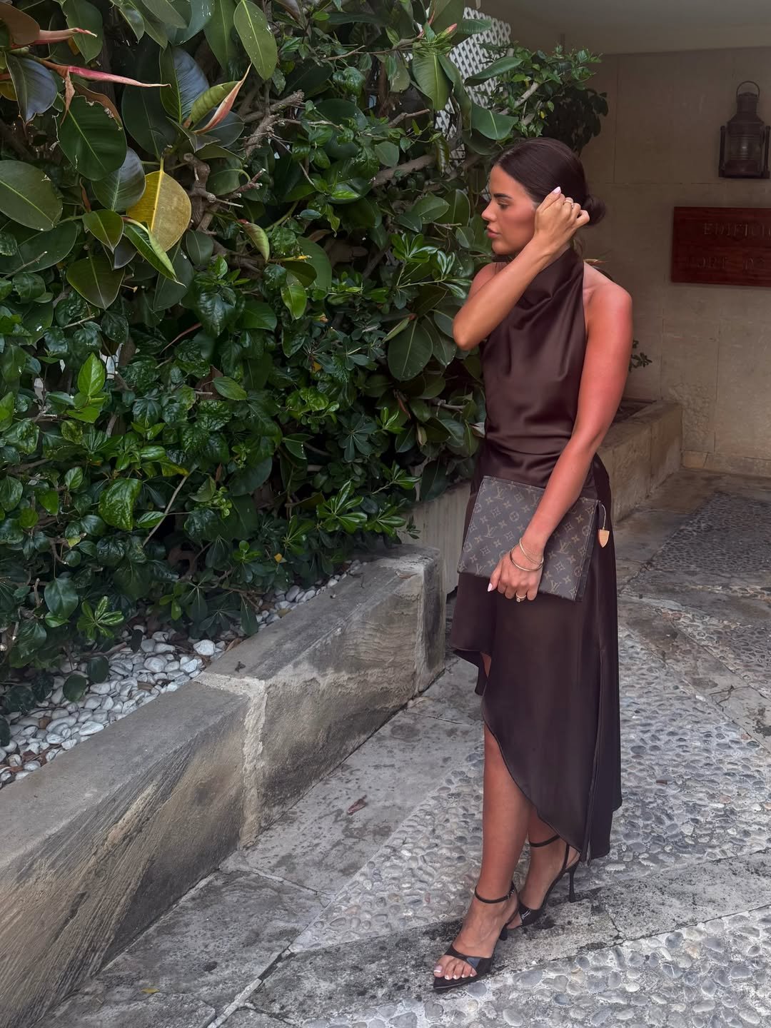 Sophisticated Brown Satin High-Low Evening Wear